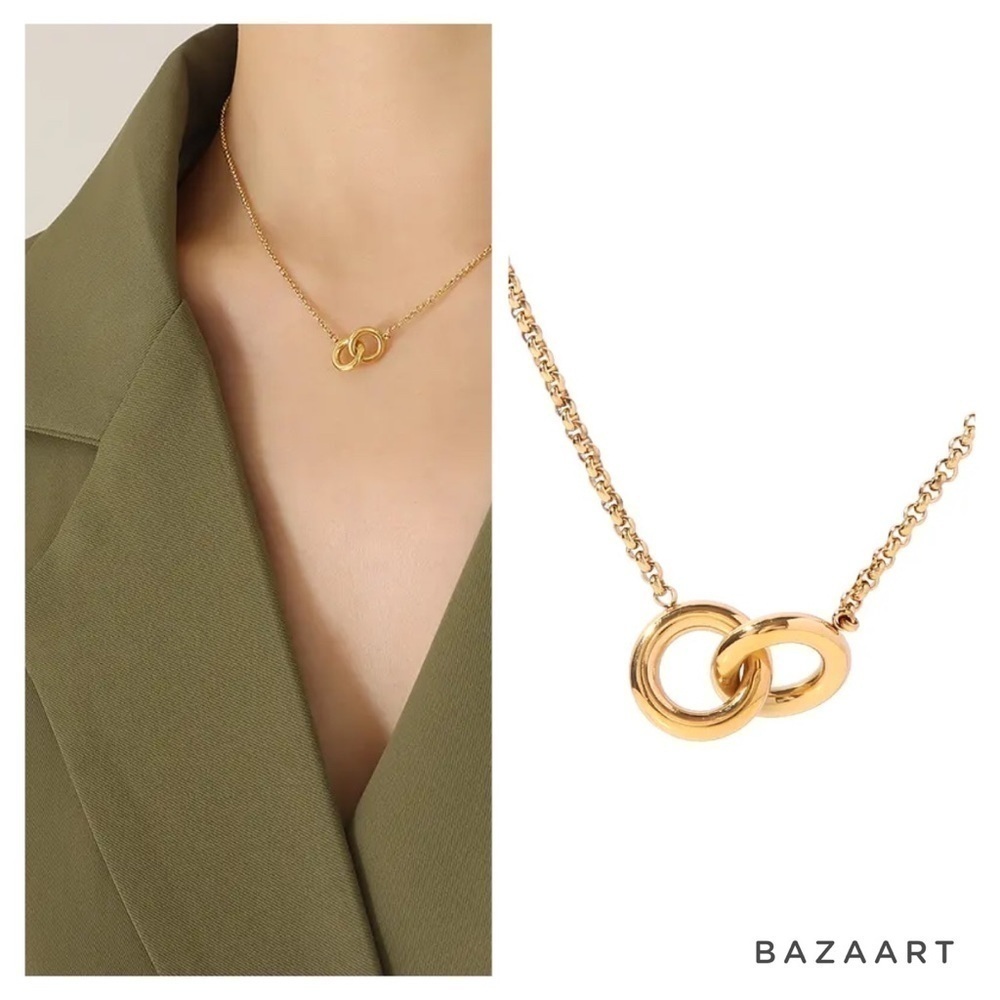 Brand NEW Double Circle pendant Necklace Stainless Steel Round Pendant